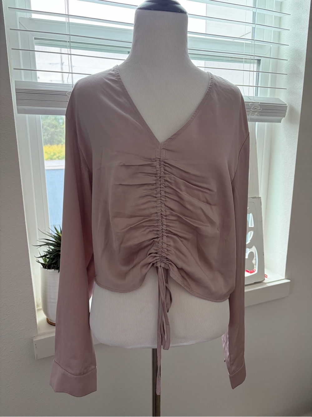 Astr Ruched Drawstring Long Sleeve Top in Mauve